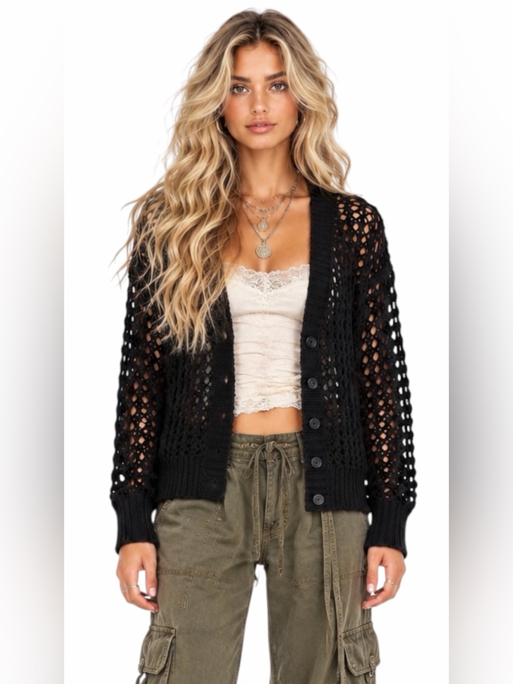 J.Crew – Montauk Relaxed Open-Knit Cardigan – Black – Sz. S